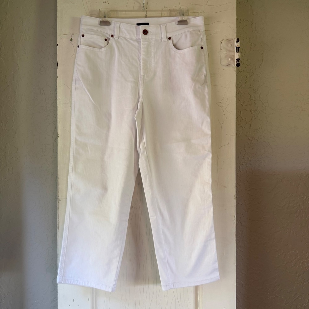Talbots High Waist Straight Ankle Jeans White Denim Size 10P Stretch Cotton Blnd